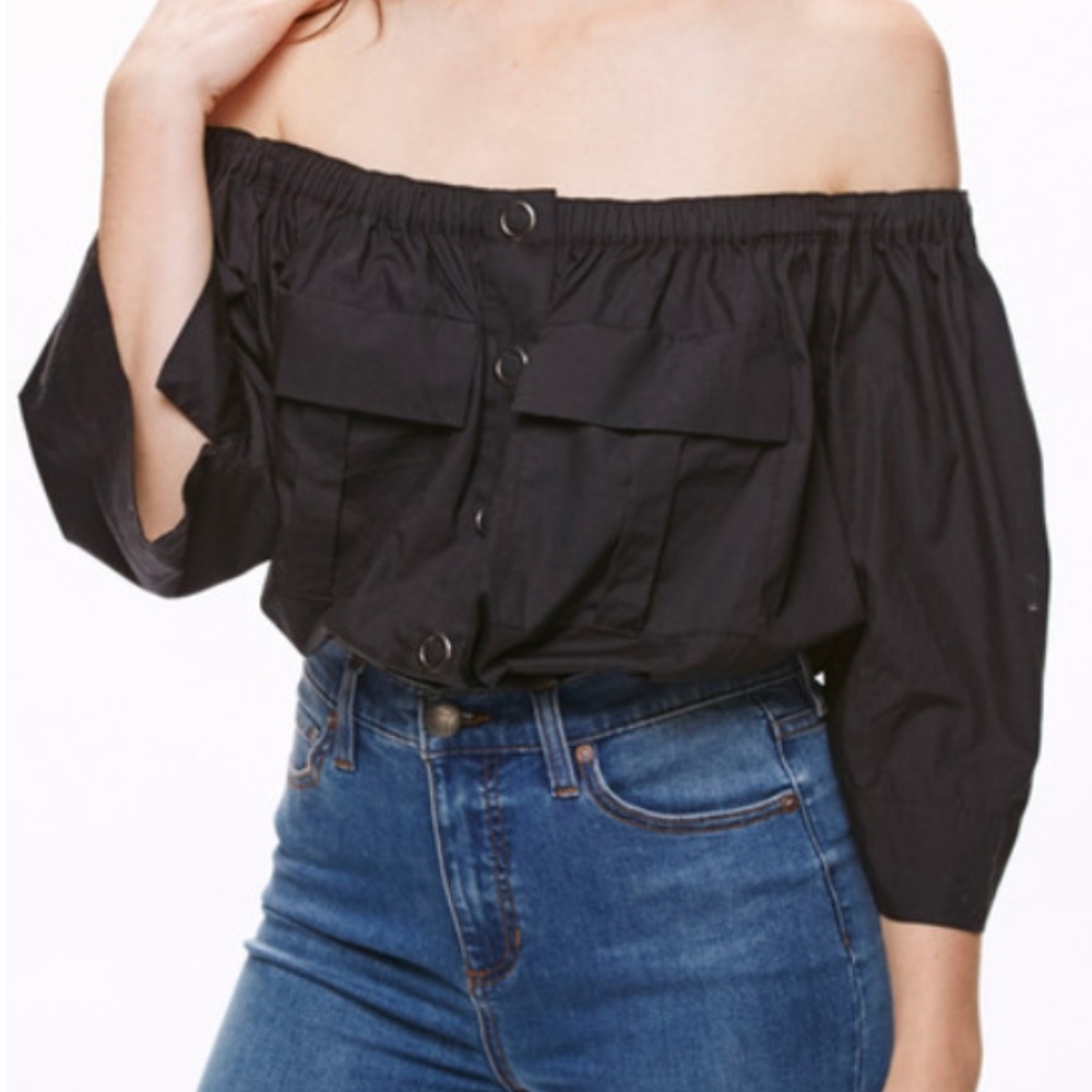 NWT FREE PEOPLE OFF SHOULDER BLACK TOP SIZE S